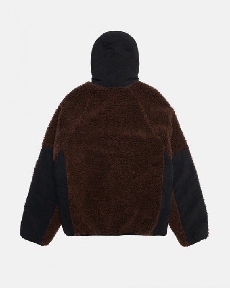 Brown Men's Stussy Sherpa Paneled Hooded Jackets | EGO-9719