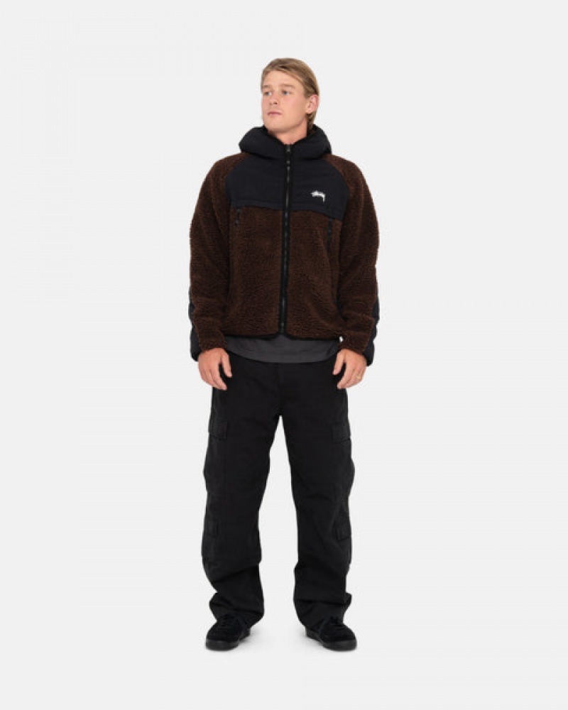 Brown Men's Stussy Sherpa Paneled Hooded Jackets | EGO-9719