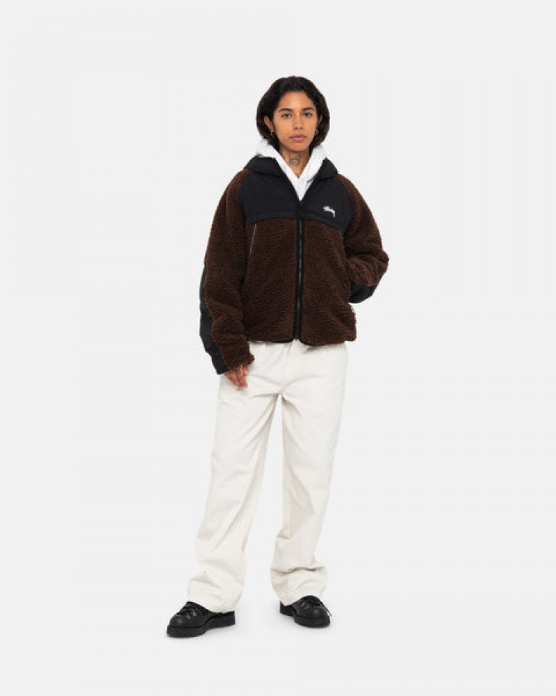 Brown Men's Stussy Sherpa Paneled Hooded Jackets | EGO-9719