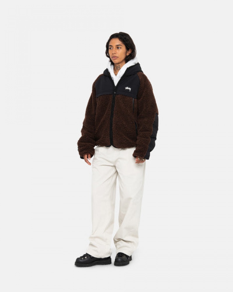 Brown Men's Stussy Sherpa Paneled Hooded Jackets | EGO-9719