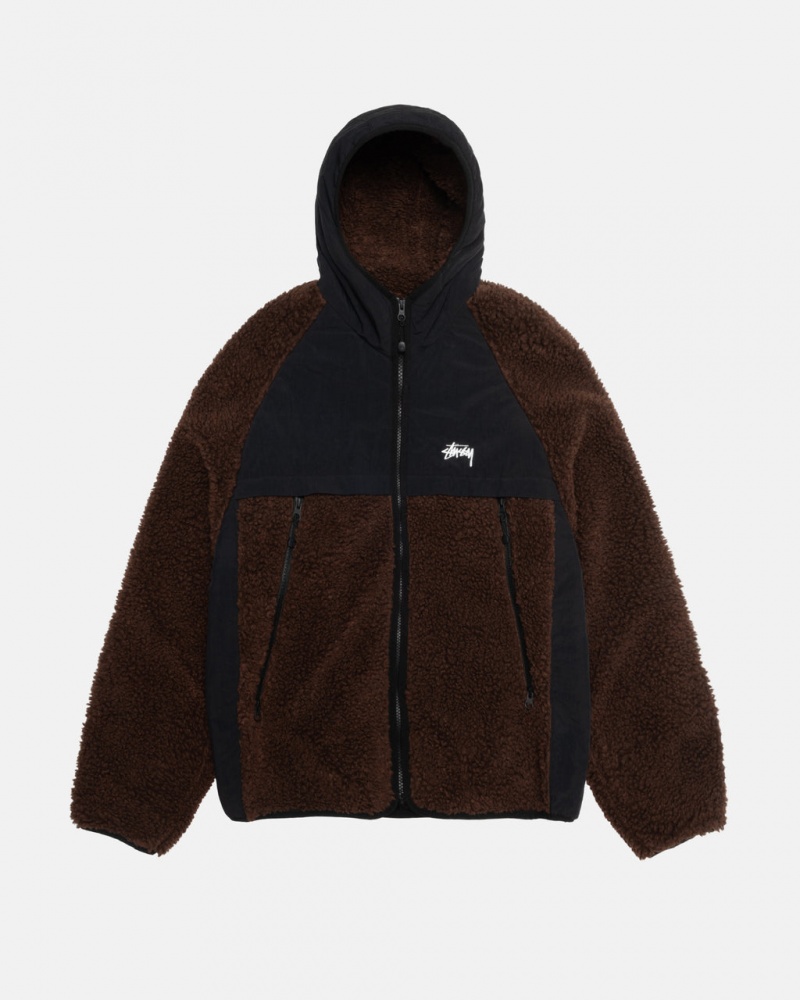 Brown Men\'s Stussy Sherpa Paneled Hooded Jackets | EGO-9719