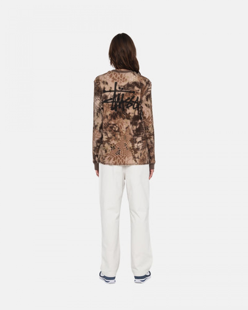 Brown Women's Stussy Kryptek Camo LS Thermal Tops | FSH-1773