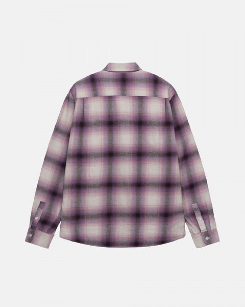 Burgundy Men's Stussy Bay Plaid Shirts | XVL-3352