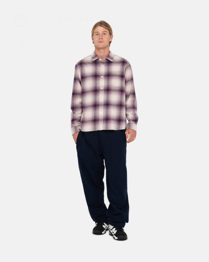 Burgundy Men's Stussy Bay Plaid Shirts | XVL-3352