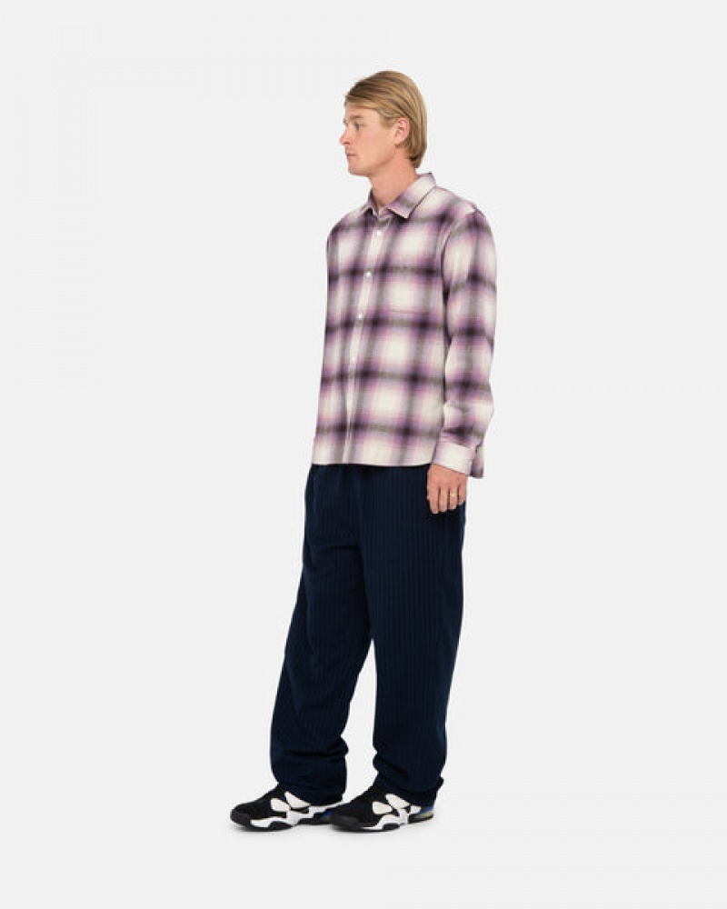 Burgundy Men's Stussy Bay Plaid Shirts | XVL-3352