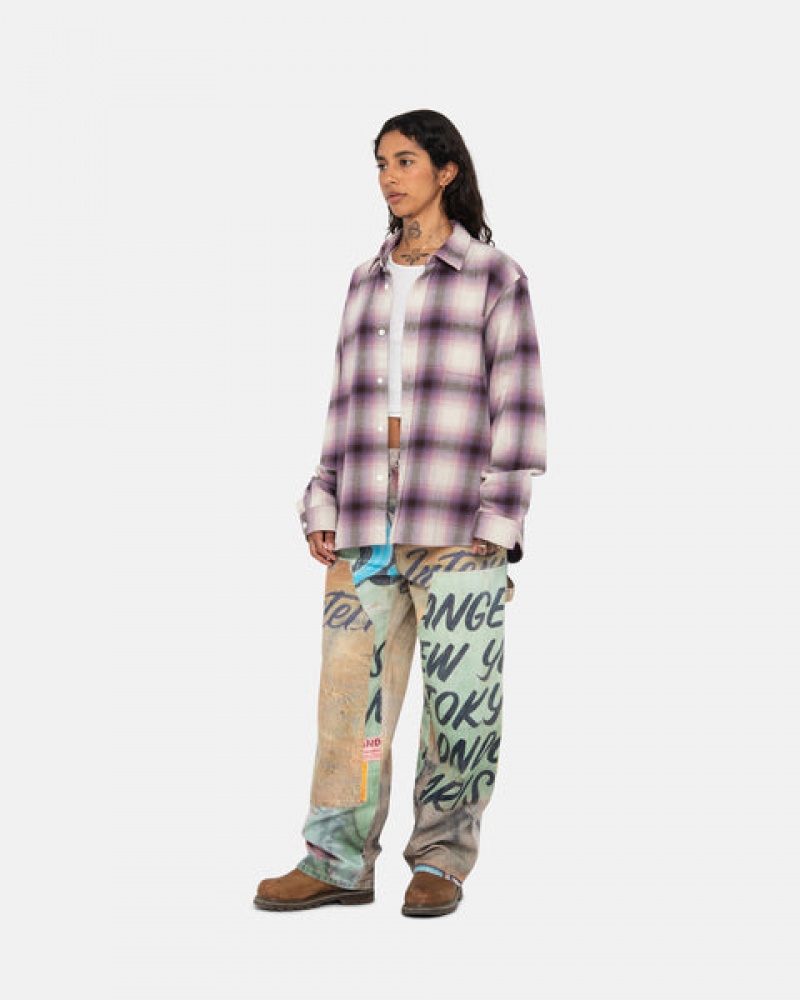 Burgundy Men's Stussy Bay Plaid Shirts | XVL-3352