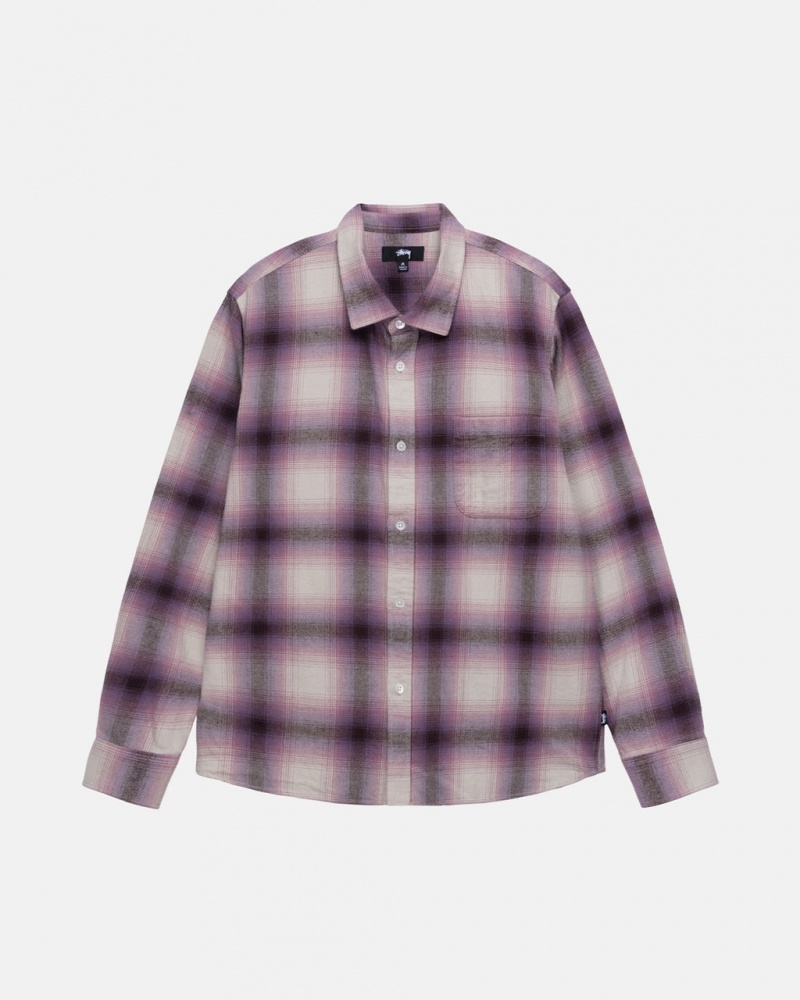 Burgundy Men\'s Stussy Bay Plaid Shirts | XVL-3352