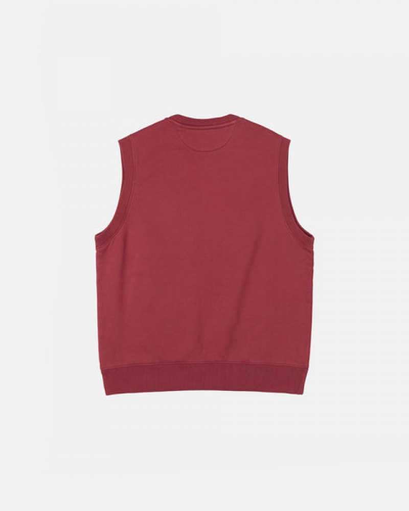 Burgundy Men's Stussy Stock Fleece Vest Sweatshirts | MFD-6629