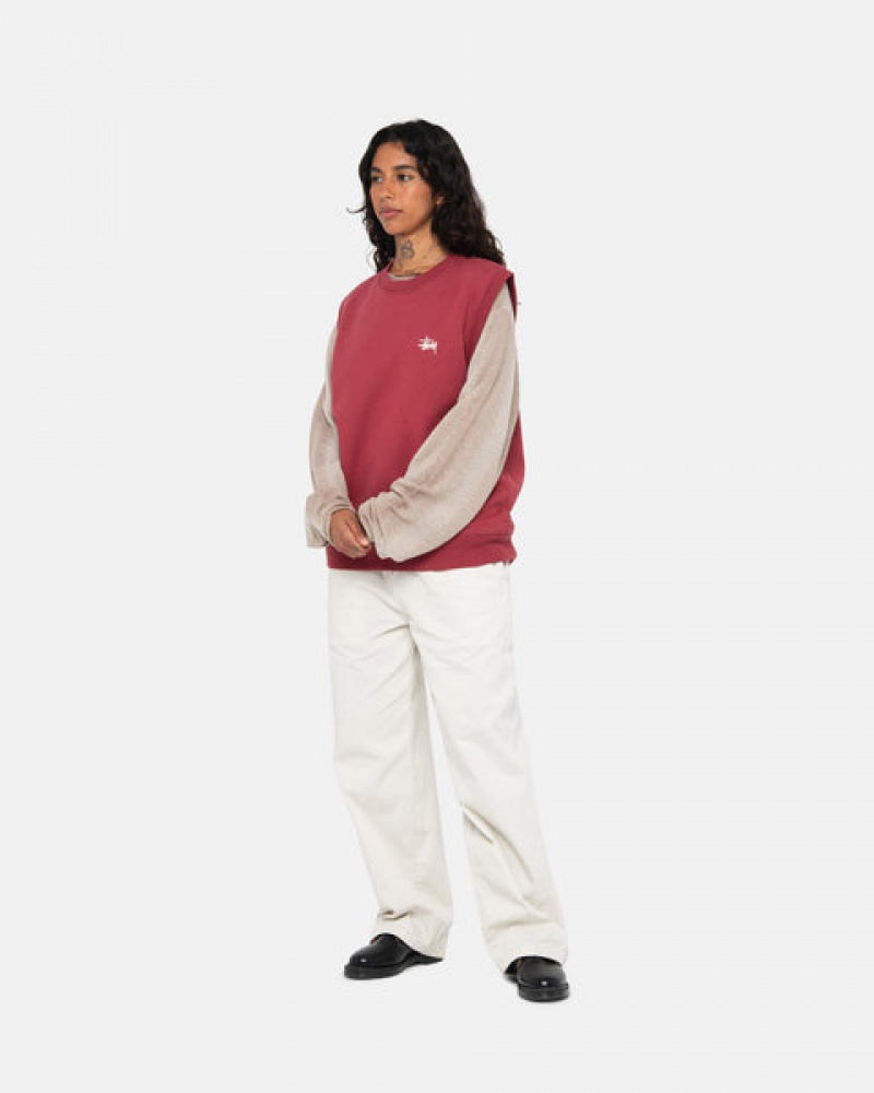 Burgundy Men's Stussy Stock Fleece Vest Sweatshirts | MFD-6629