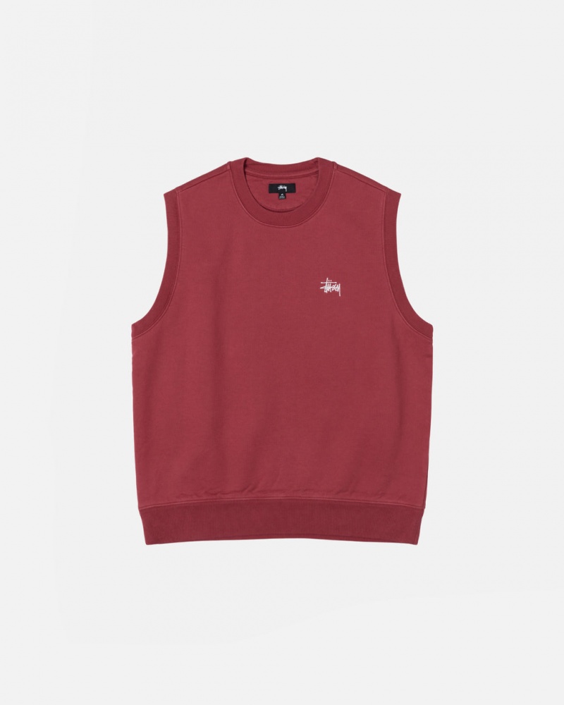 Burgundy Men\'s Stussy Stock Fleece Vest Sweatshirts | MFD-6629