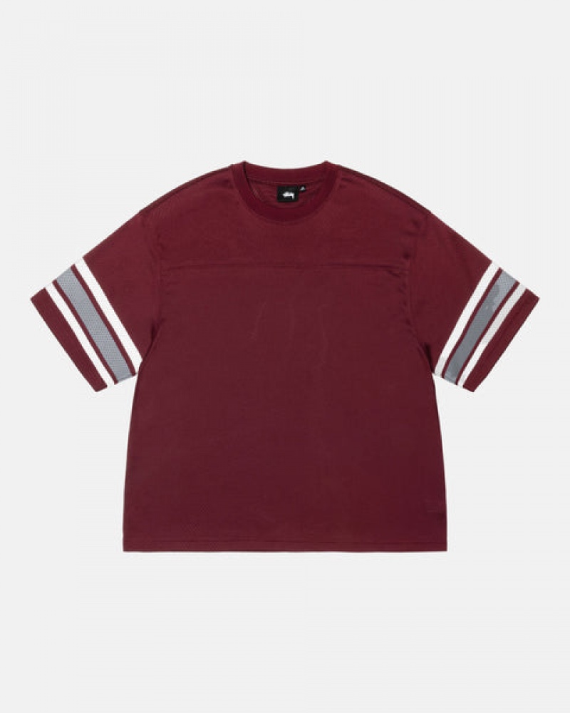 Burgundy Men's Stussy Surfman Mesh Football Jersey Tops | RXX-7595