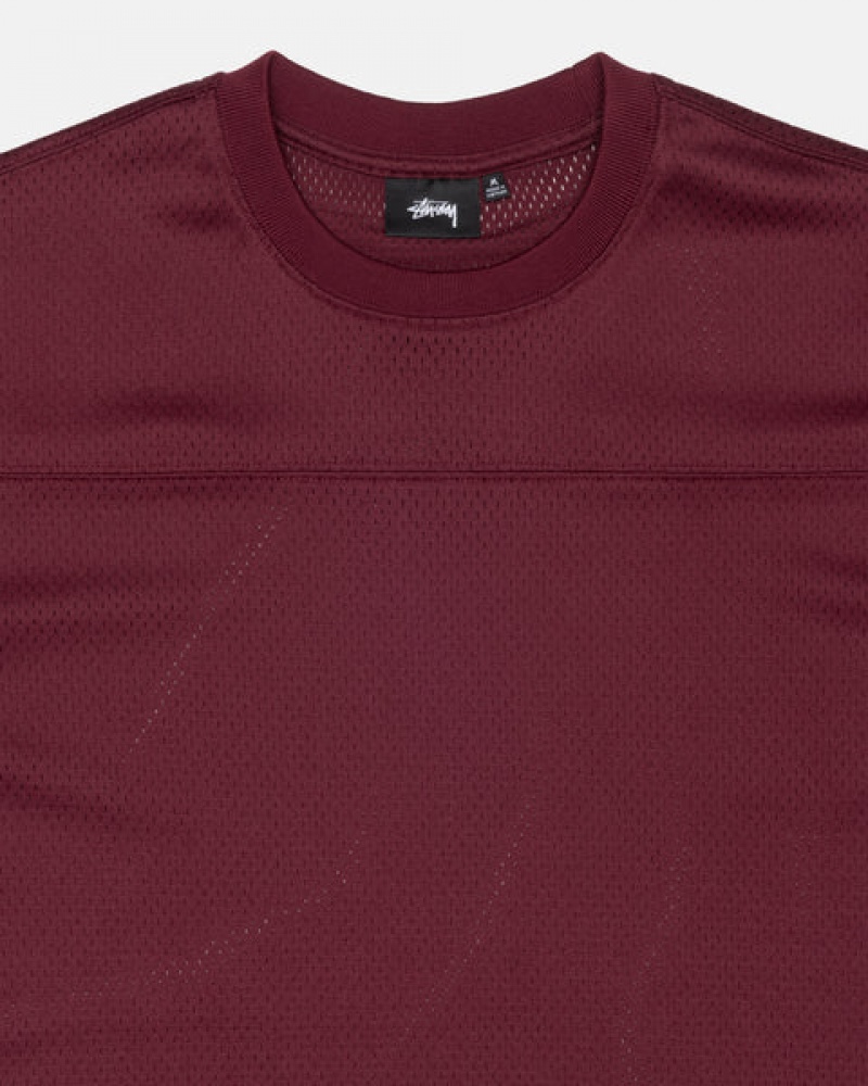 Burgundy Men's Stussy Surfman Mesh Football Jersey Tops | RXX-7595