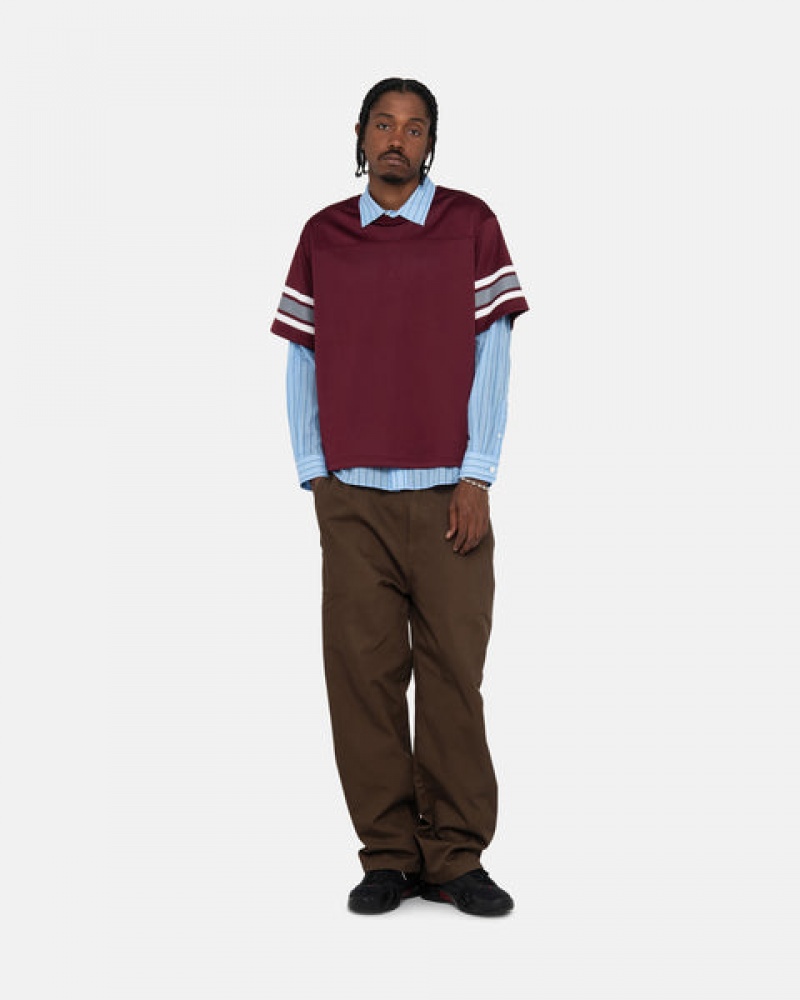 Burgundy Men's Stussy Surfman Mesh Football Jersey Tops | RXX-7595