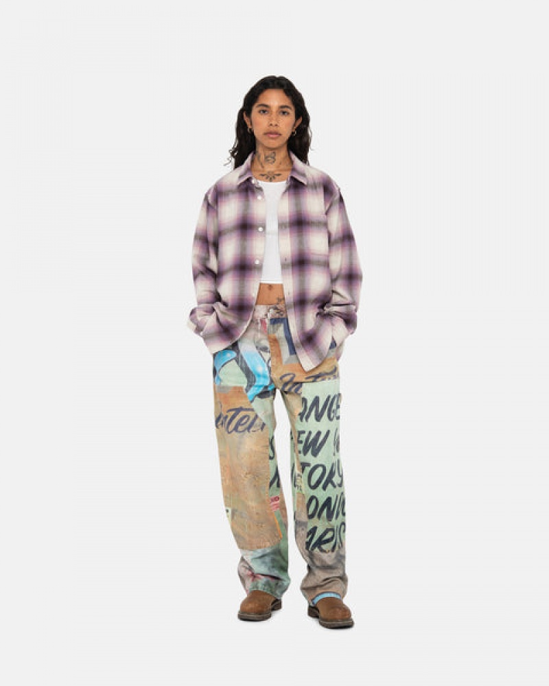 Burgundy Women's Stussy Bay Plaid Shirts | SOU-8024