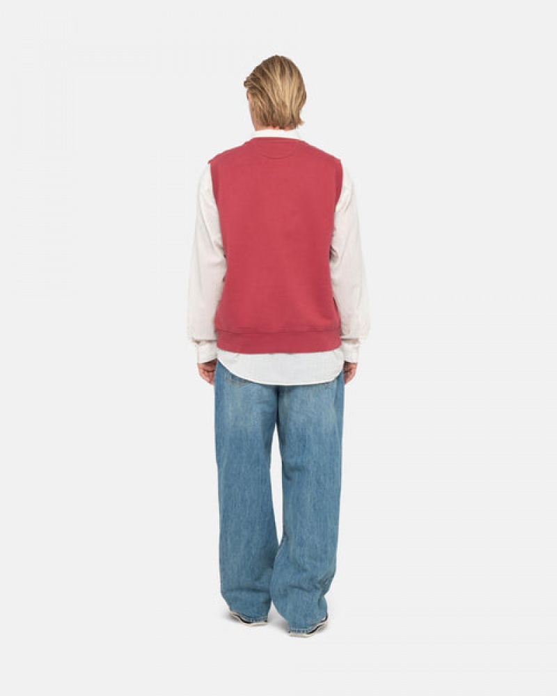 Burgundy Women's Stussy Stock Fleece Vest Sweatshirts | HUT-5757