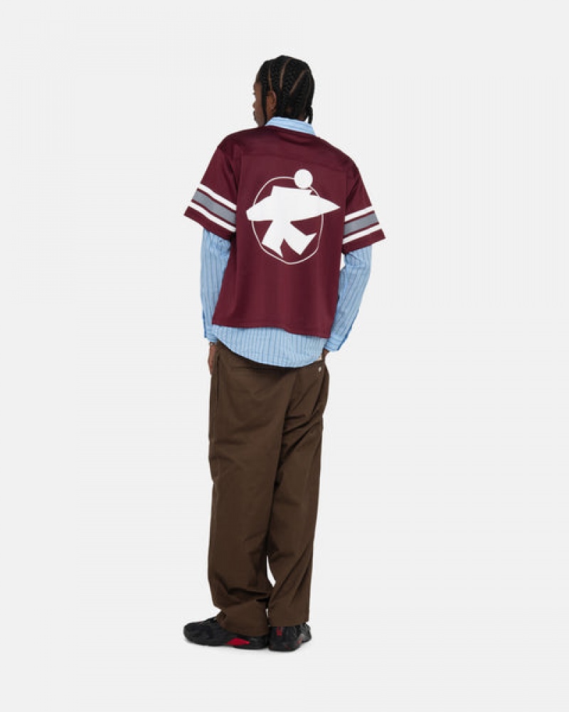 Burgundy Women's Stussy Surfman Mesh Football Jersey Tops | EGR-2589