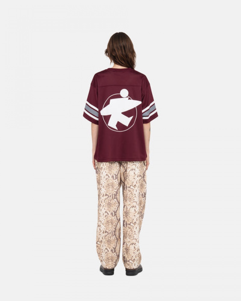 Burgundy Women's Stussy Surfman Mesh Football Jersey Tops | EGR-2589