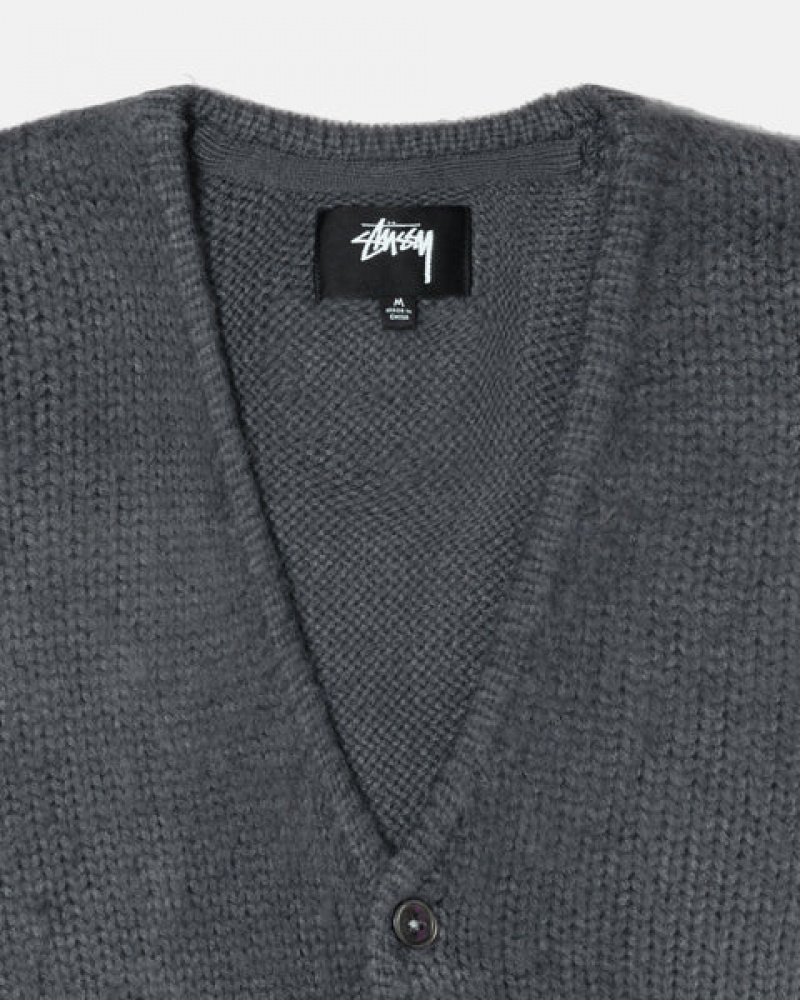 Charcoal Men's Stussy Brushed Cardigan Sweaters | NPX-7967