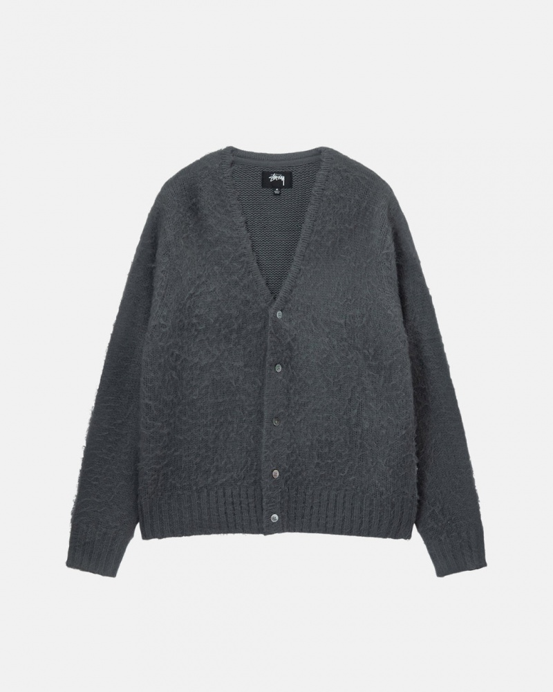 Charcoal Men\'s Stussy Brushed Cardigan Sweaters | NPX-7967