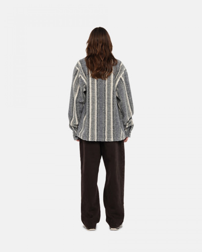 Charcoal Women's Stussy Striped Sherpa Shirt Jackets | LUK-2697