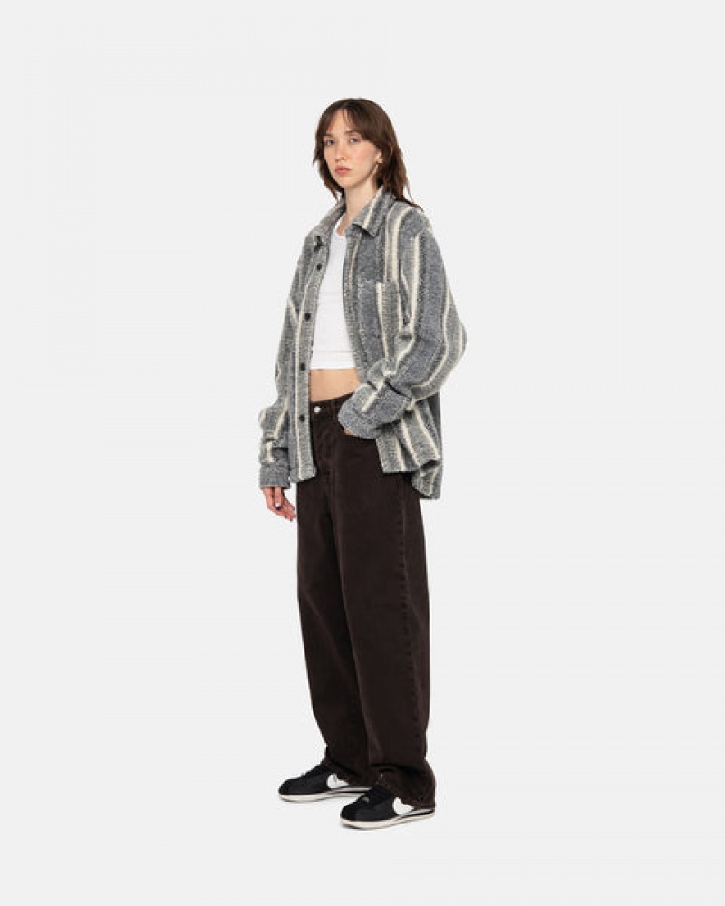 Charcoal Women's Stussy Striped Sherpa Shirt Jackets | LUK-2697