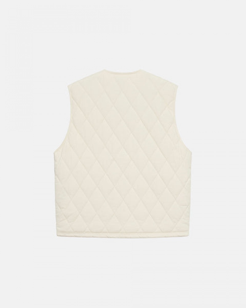 Cream Men's Stussy Diamond Quilted Vest | KSM-0413