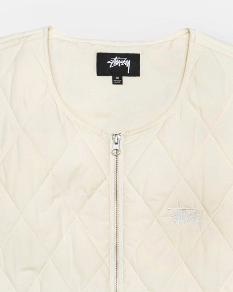 Cream Men's Stussy Diamond Quilted Vest | KSM-0413