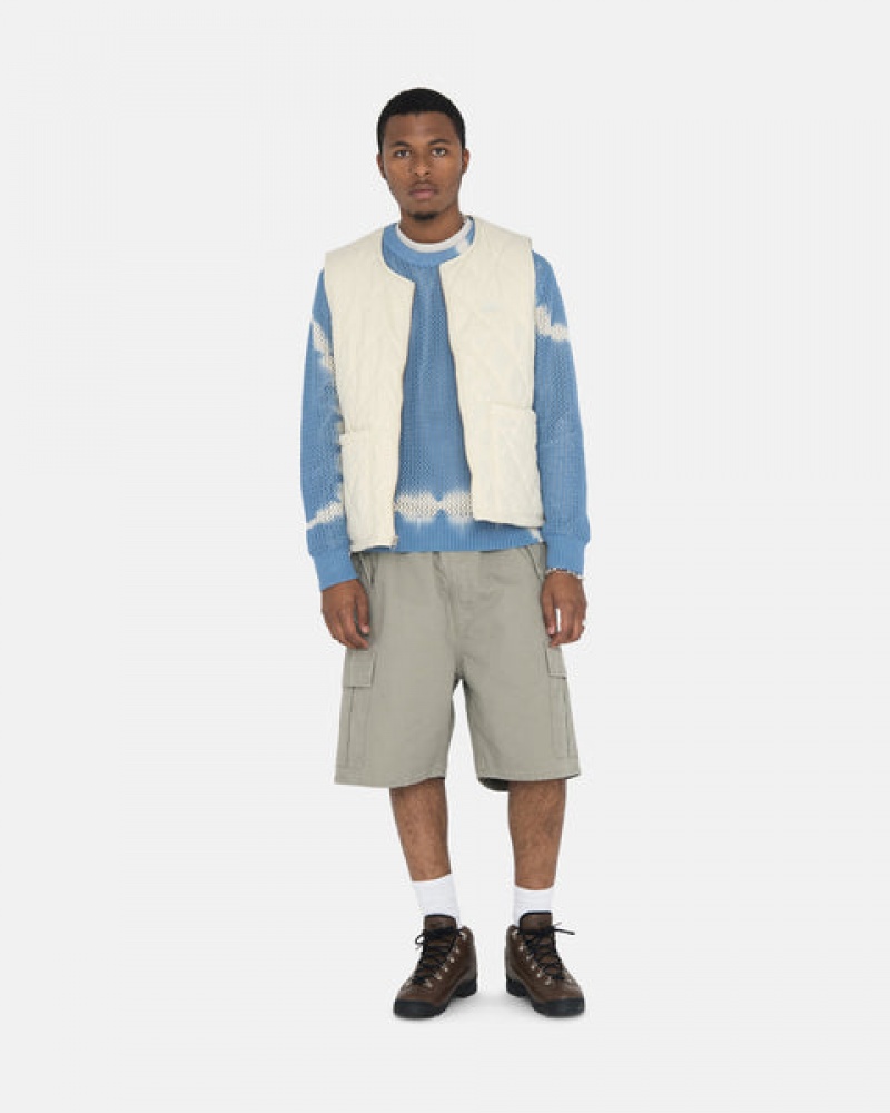 Cream Men's Stussy Diamond Quilted Vest | KSM-0413