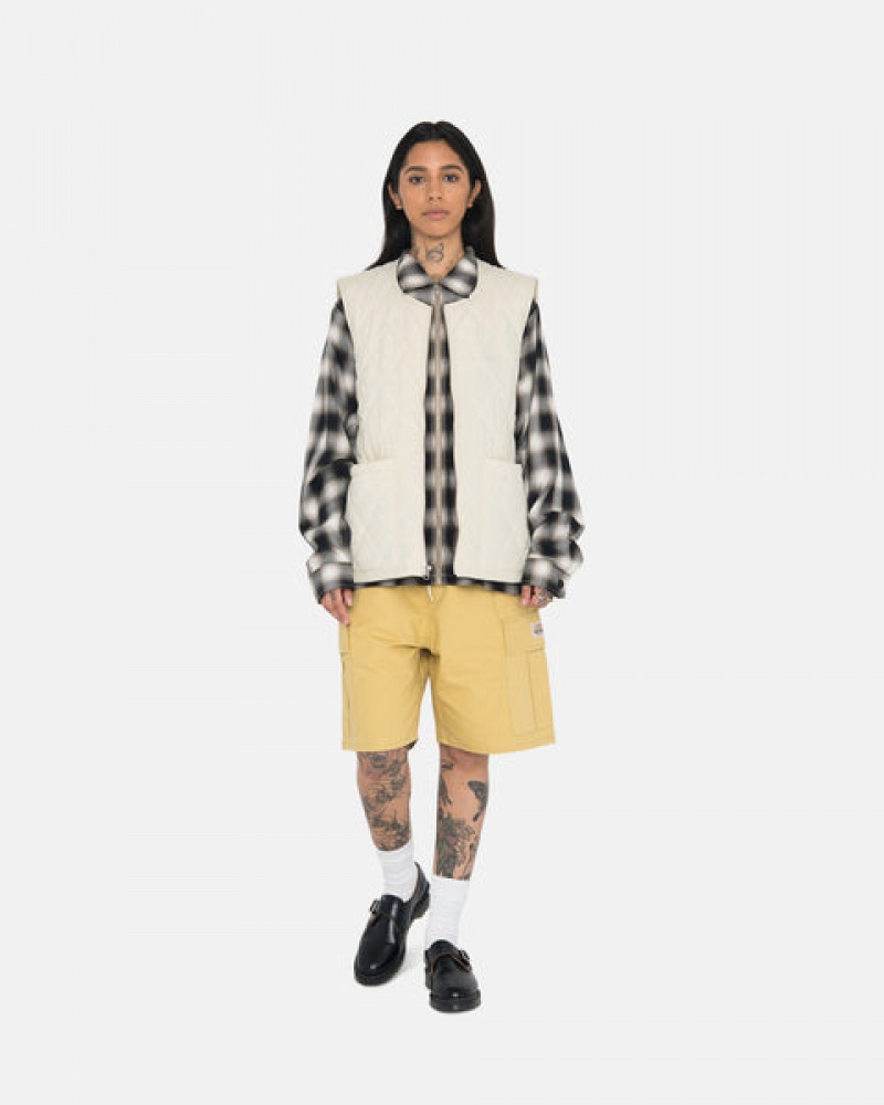 Cream Men's Stussy Diamond Quilted Vest | KSM-0413