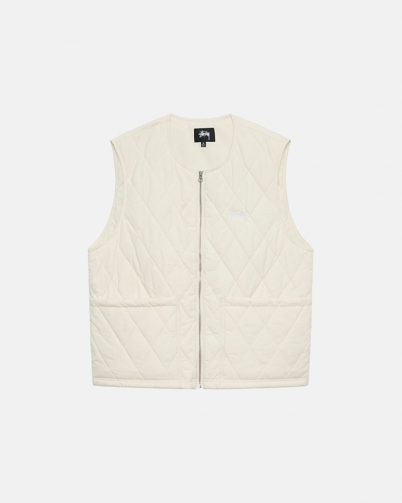 Cream Men\'s Stussy Diamond Quilted Vest | KSM-0413