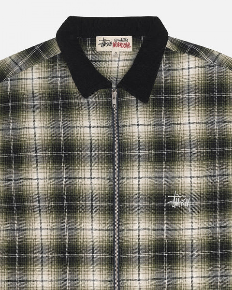 Dark Grey Men's Stussy Frank Plaid Zip Shirts | QYP-4060