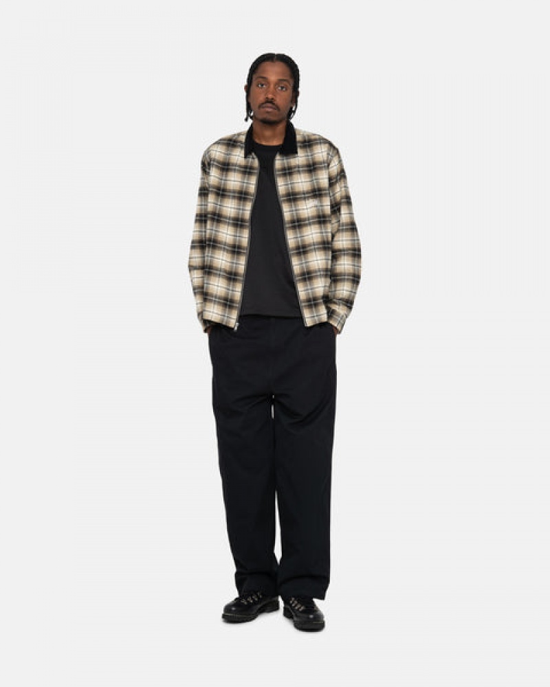 Dark Grey Men's Stussy Frank Plaid Zip Shirts | QYP-4060