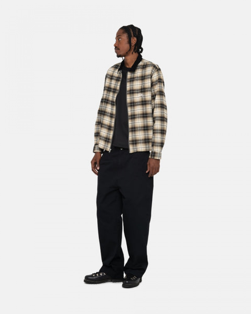 Dark Grey Men's Stussy Frank Plaid Zip Shirts | QYP-4060