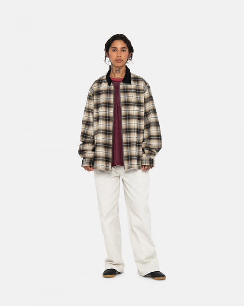 Dark Grey Men's Stussy Frank Plaid Zip Shirts | QYP-4060