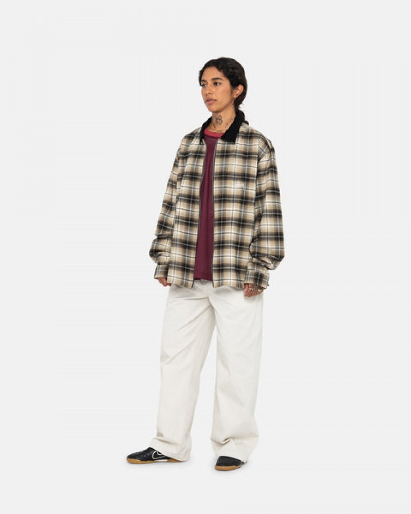 Dark Grey Men's Stussy Frank Plaid Zip Shirts | QYP-4060