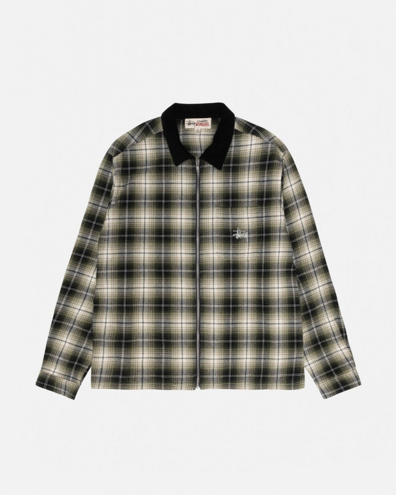 Dark Grey Men\'s Stussy Frank Plaid Zip Shirts | QYP-4060