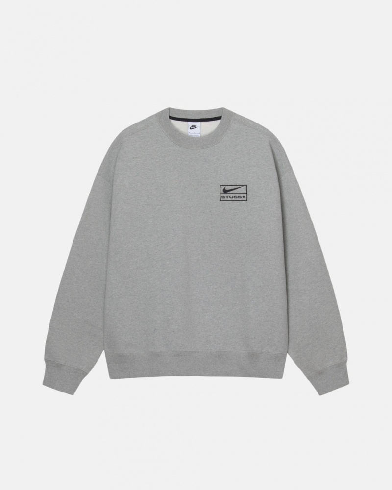 Dark Grey Men\'s Stussy Fleece Crew Sweatshirts | CXU-8103