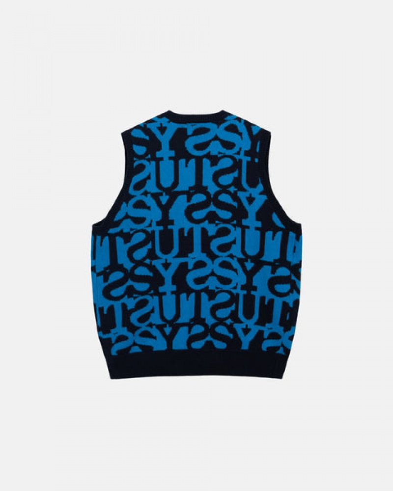 Dark Navy Women's Stussy Stacked Sweater Vest Sweaters | IKD-4048