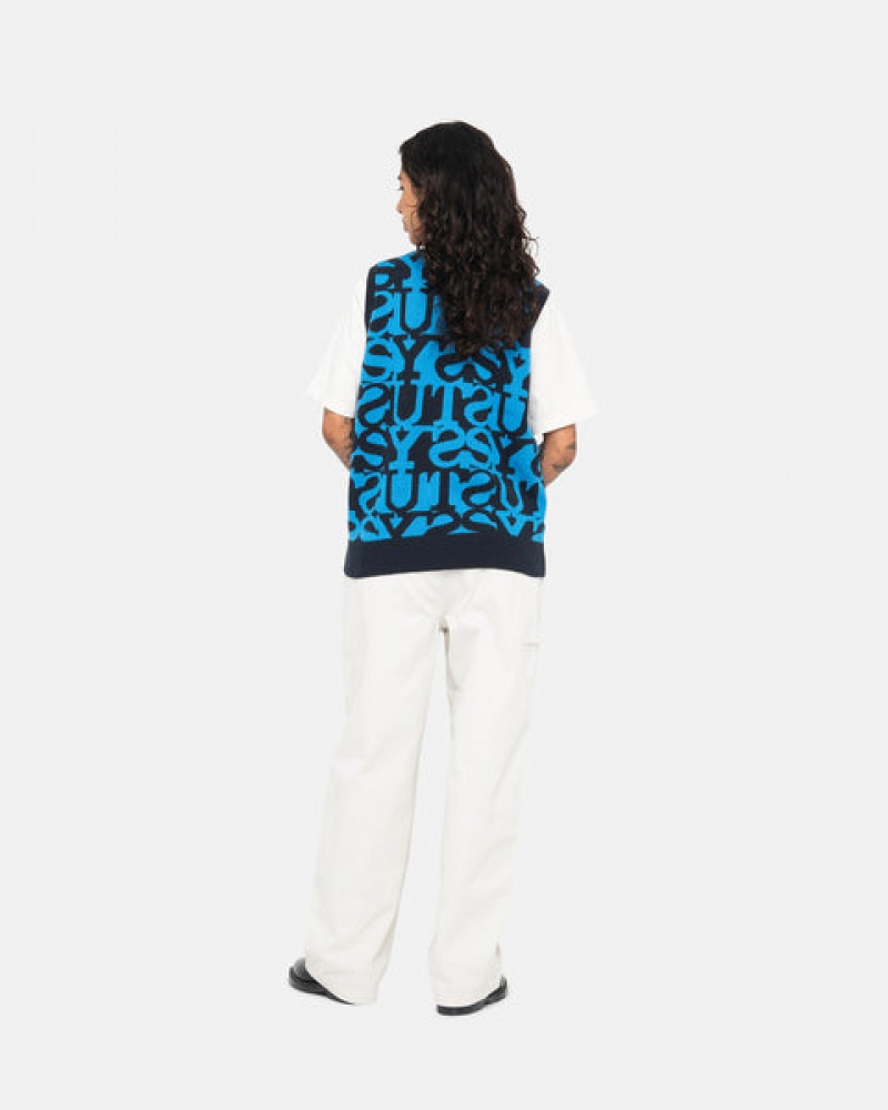 Dark Navy Women's Stussy Stacked Sweater Vest Sweaters | IKD-4048