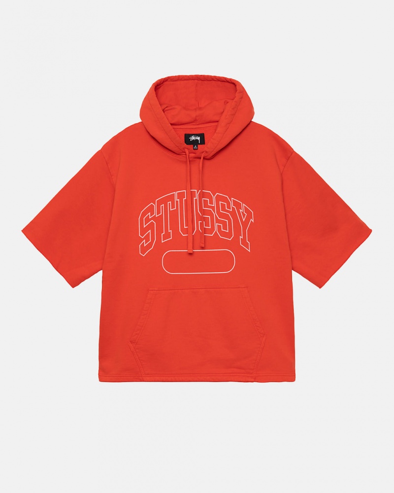 Deep Orange Men\'s Stussy Ss Boxy Cropped Hoodie | BUE-9134