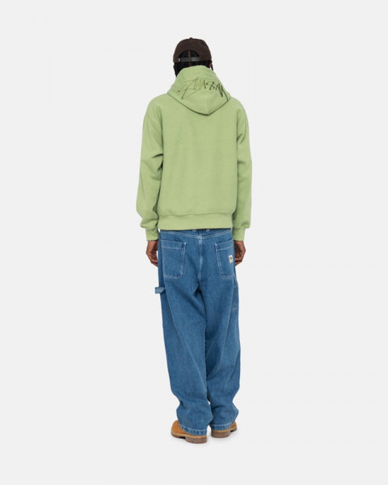 Green Men's Stussy Back Hood Applique Hood Sweatshirts | INQ-9383