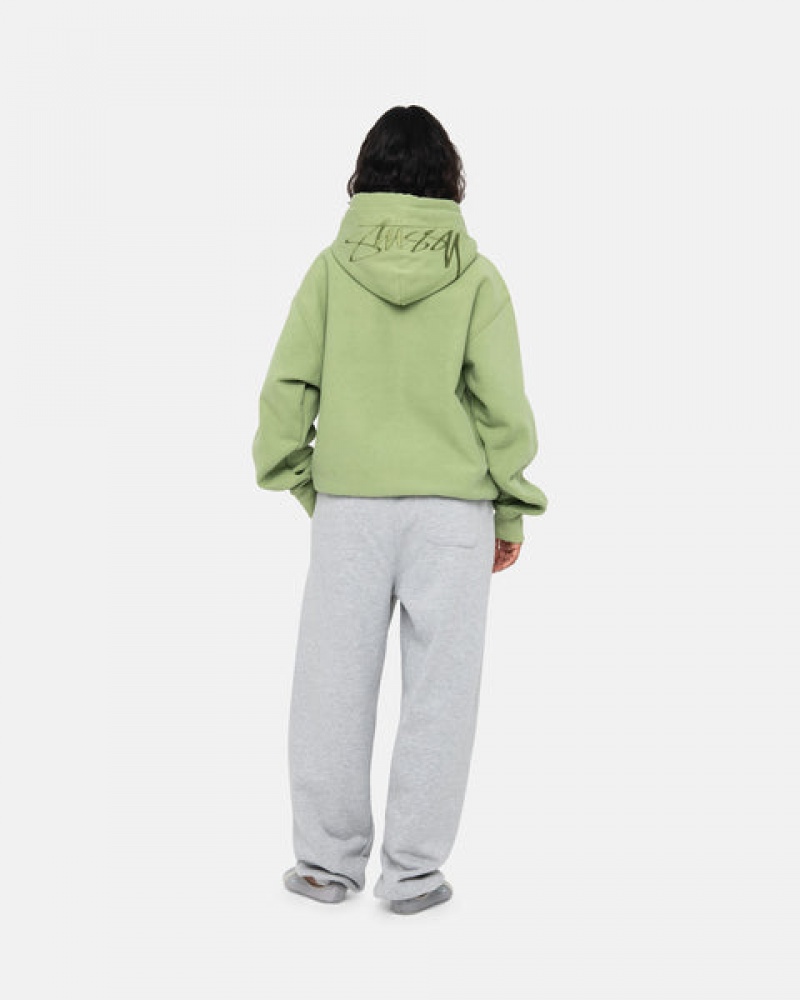 Green Men's Stussy Back Hood Applique Hood Sweatshirts | INQ-9383