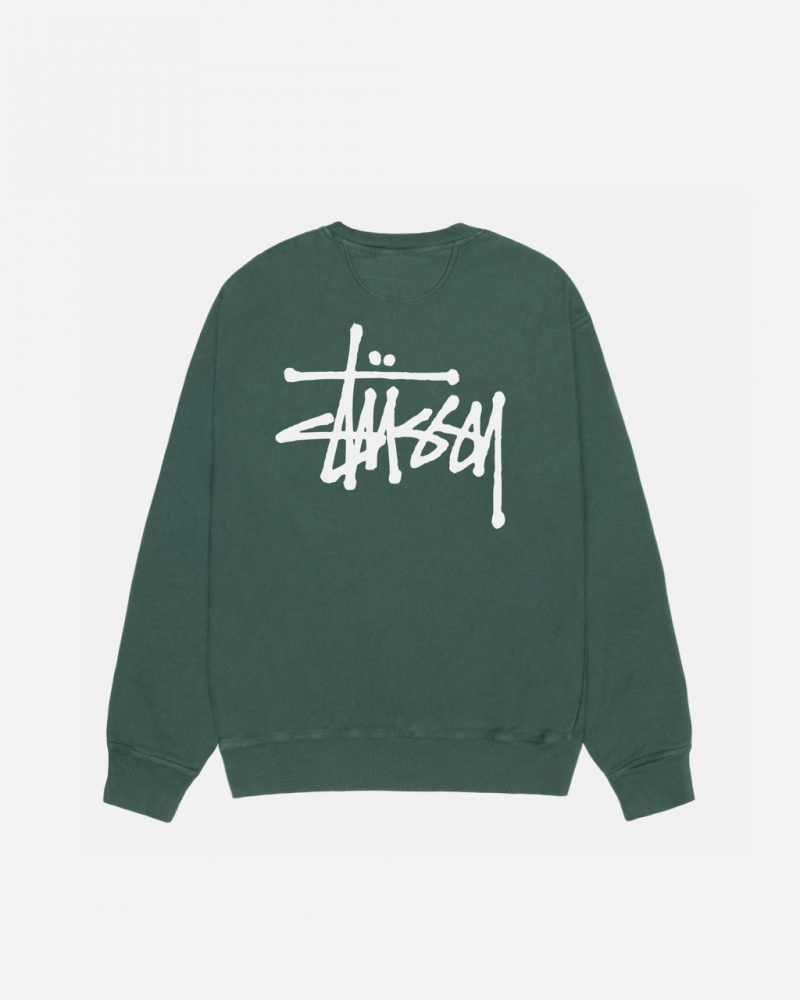 Green Men\'s Stussy Basic Stussy Crew Pigment Dyed Sweatshirts | BIE-2049