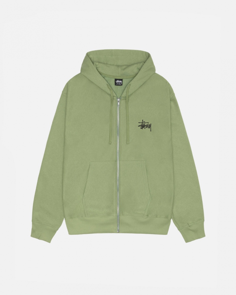 Green Men\'s Stussy Basic Stussy Zip Hood Sweatshirts | KND-7727