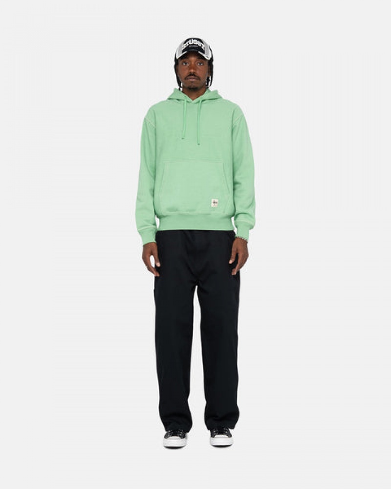 Green Men's Stussy Contrast Stitch Label Hood Sweatshirts | CYP-2245