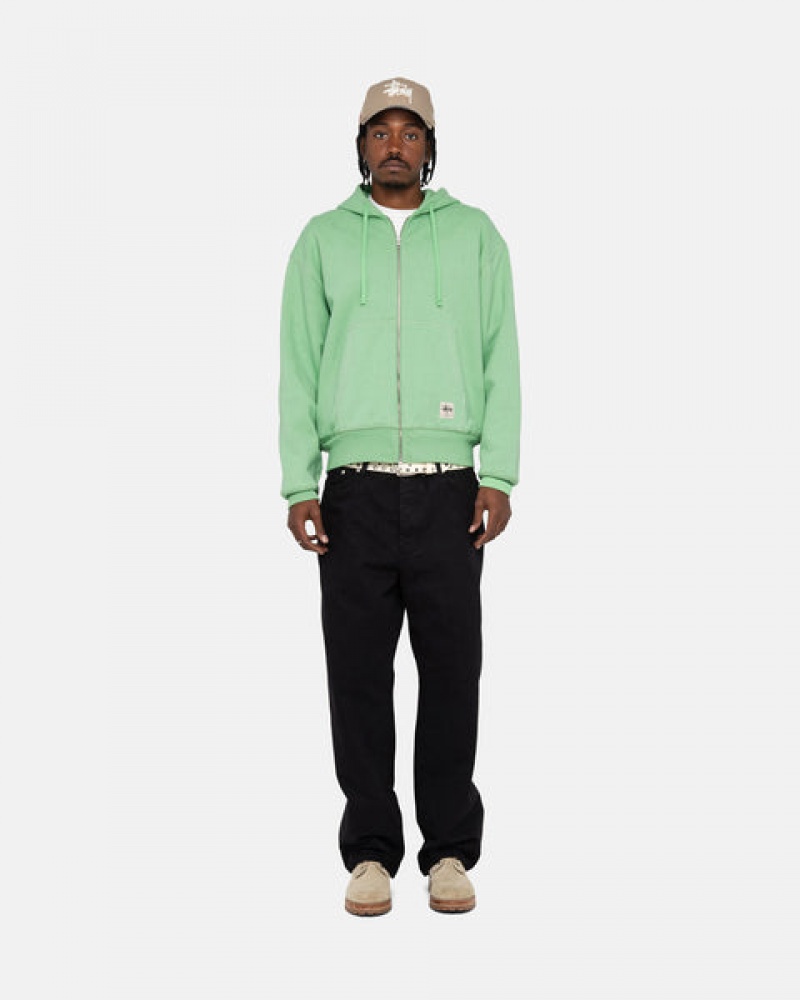 Green Men's Stussy Double Face Label Zip Hoodie | JBG-4044