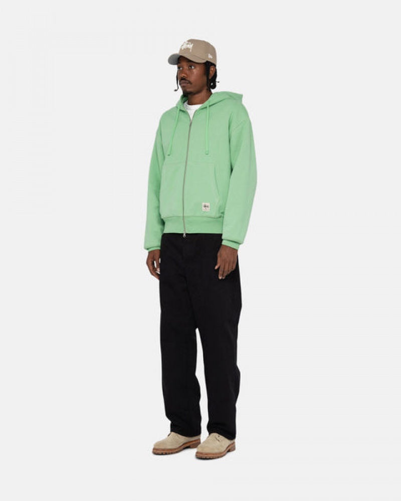 Green Men's Stussy Double Face Label Zip Hoodie | JBG-4044