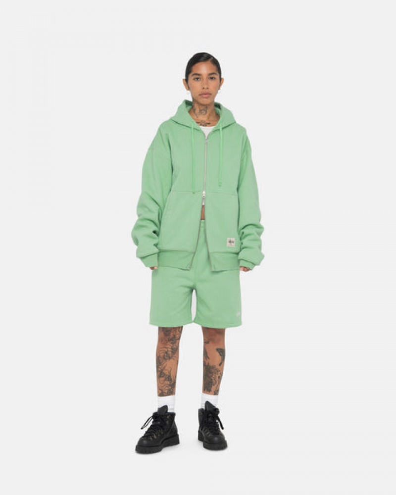 Green Men's Stussy Double Face Label Zip Hoodie | JBG-4044