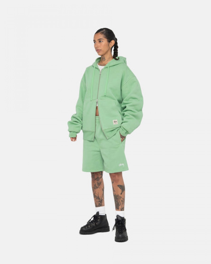 Green Men's Stussy Double Face Label Zip Hoodie | JBG-4044