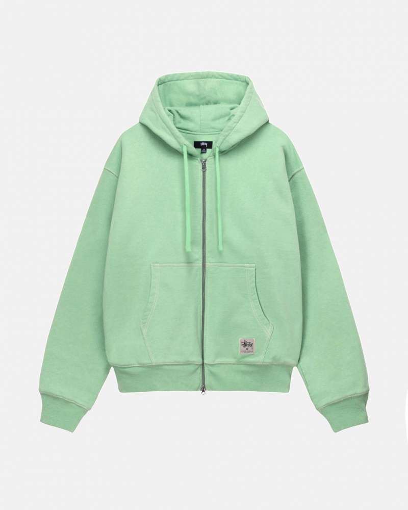 Green Men\'s Stussy Double Face Label Zip Hoodie | JBG-4044